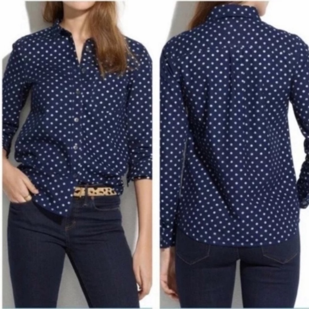 MADEWELL POLKA DOTTED DENIM BUTTON DOWN SHIRT